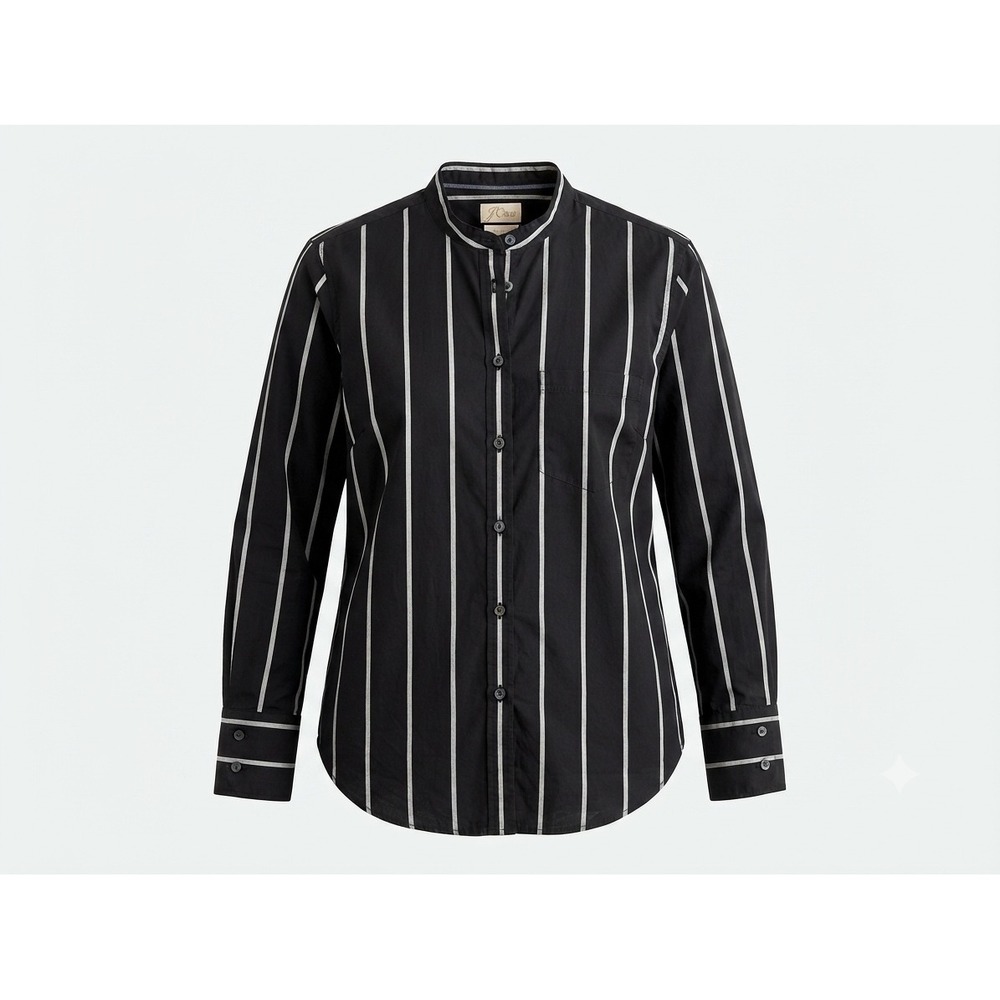 J.Crew Band Collar Stripe Button Down Shirt Black White Cotton Size 10 A9-AF
